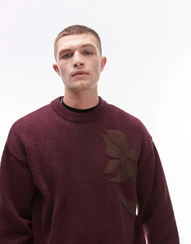 Pull oversize avec fleur en jacquard - Bordeaux - Topman - Modalova