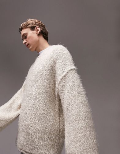 Pull oversize en maille épaisse à col V - Écru - Topman - Modalova