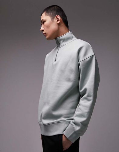 Premium - Sweat décontracté épais à col zippé - Sauge - Topman - Modalova