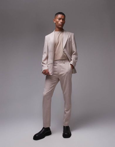 Premium - Pantalon de costume ajusté en laine mélangée - Taupe - Topman - Modalova