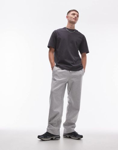 Premium - Pantalon de jogging droit en tissu épais - Gris chiné - Topman - Modalova