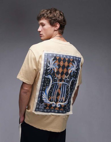 Premium - T-shirt oversize avec broderie tapisserie devant et au dos - Fauve délavé - Topman - Modalova