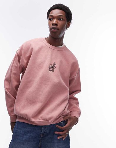 Sweat oversize à tête de mort brodée façon tatouage - délavé - Topman - Modalova