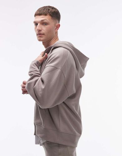 Sweat à capuche oversize à fermeture éclair - Taupe - Topman - Modalova