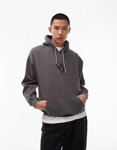 Sweat à capuche oversize avec imprimé tatouage caur - délavé - Topman - Modalova