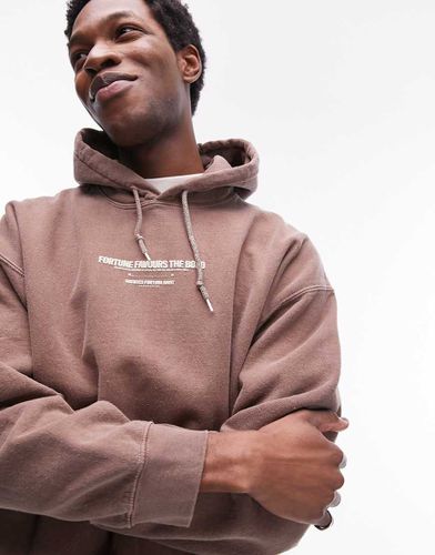 Sweat à capuche oversize avec inscription Fortune - Marron délavé - Topman - Modalova