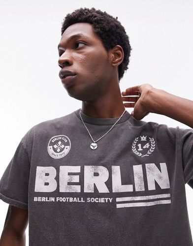 T-shirt oversize à imprimé Berlin - Noir délavé - Topman - Modalova