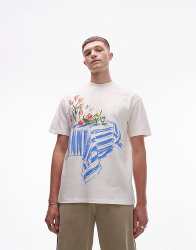 T-shirt oversize à imprimé dessin table - Écru - Topman - Modalova