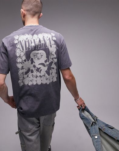 T-shirt oversize avec imprimé Nirvana encadré avec caurs devant et au dos - Anthracite délavé - Topman - Modalova