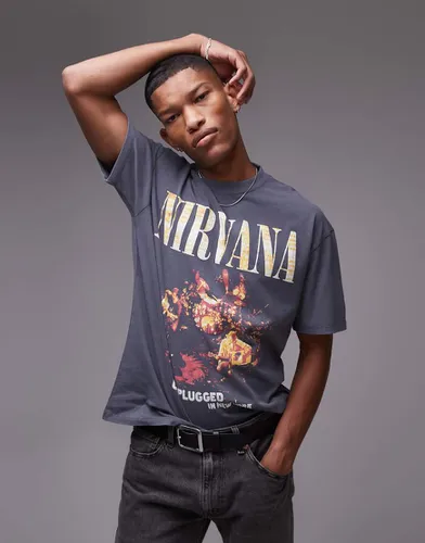 T-shirt oversize avec imprimé Nirvana - Noir délavé - Topman - Modalova