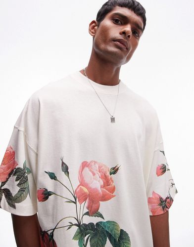 T-shirt ultra oversize de qualité supérieure avec imprimé fleurs sur l'ensemble - Écru - Topman - Modalova