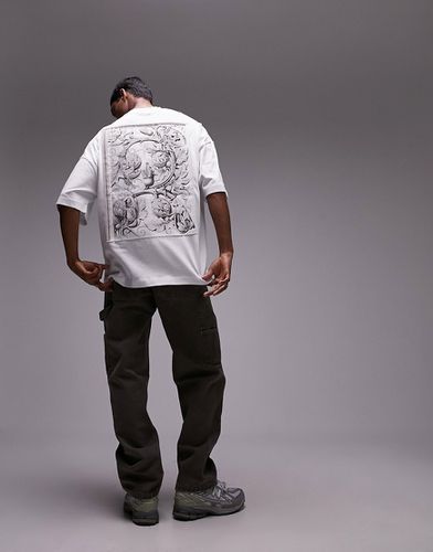 T-shirt ultra oversize avec empiècement ornementé en toile sur le devant et dans le dos - Topman - Modalova