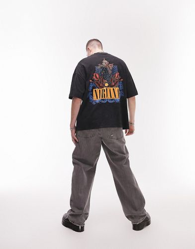 T-shirt ultra oversize avec imprimé Nirvana à fleurs au dos et sur le devant - délavé - Topman - Modalova