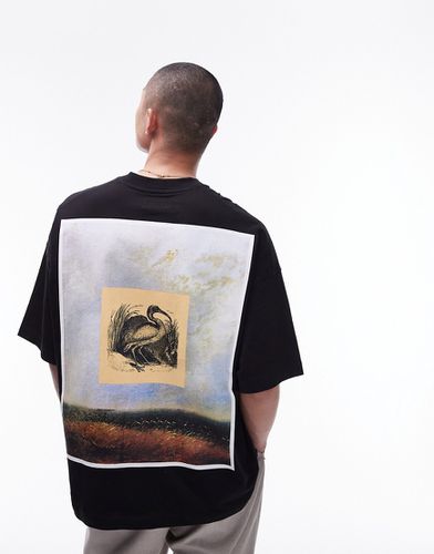 T-shirt ultra oversize avec imprimé oiseaux et roseaux à l'avant et au dos - Topman - Modalova