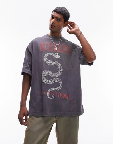 T-shirt ultra oversize avec imprimés serpent et Nirvana - délavé - Topman - Modalova