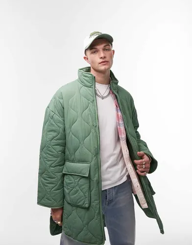 Veste oversize doublée matelassée - Sauge - Topman - Modalova