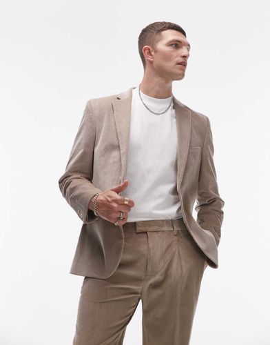 Veste de costume ajustée en velours côtelé - Taupe - Topman - Modalova