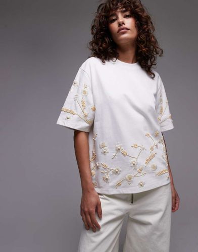 T-shirt oversize orn de fleurs en perles - Topshop - Modalova