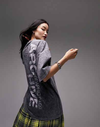 T-shirt oversize à imprimé graphique - Ardoise délavé - Topshop - Modalova