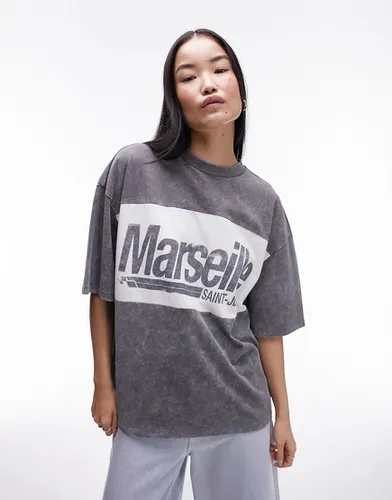 T-shirt oversize à imprimé Marseille - Anthracite délavé - Topshop - Modalova