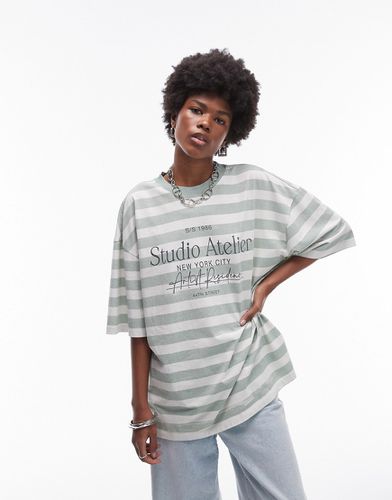 T-shirt oversize à rayures avec motif Studio Atelier » - Topshop - Modalova