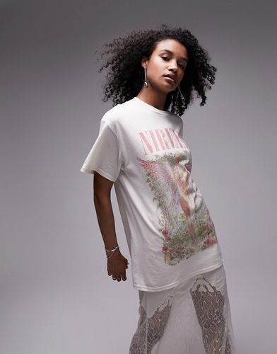 T-shirt oversize avec imprimé forêt Nirvana sous licence - Crème - Topshop - Modalova