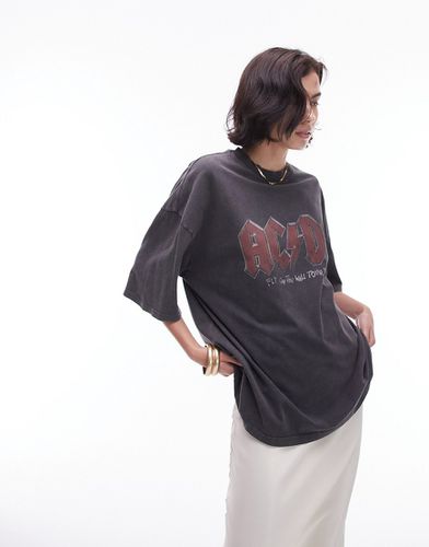 T-shirt oversize effet usé avec imprimé AC/DC sous licence - Anthracite - Topshop - Modalova