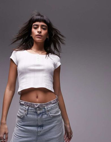 T-shirt crop top en maille pointelle - Topshop - Modalova