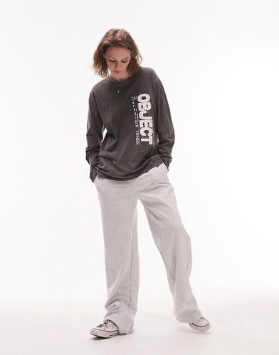 T-shirt style skateur à manches longues avec imprimé Object et surpiqûres - Anthracite - Topshop - Modalova