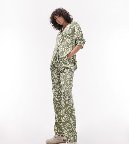 Ensemble pyjama effet color block avec pantalon et chemise à imprimé fleuri - Vert - Topshop Tall - Modalova
