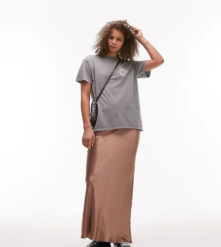 Jupe longue satinée coupée en biais - Taupe - Topshop Tall - Modalova