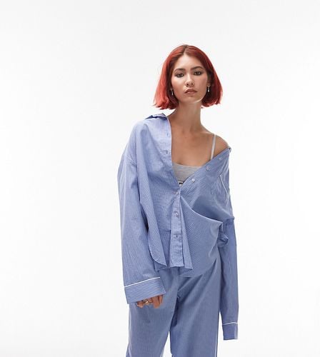 Pyjama avec pantalon et chemise en coton à rayures - ton sur ton - Topshop Tall - Modalova