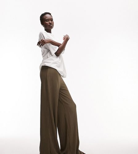 Pantalon large plissé - Kaki - Topshop Tall - Modalova