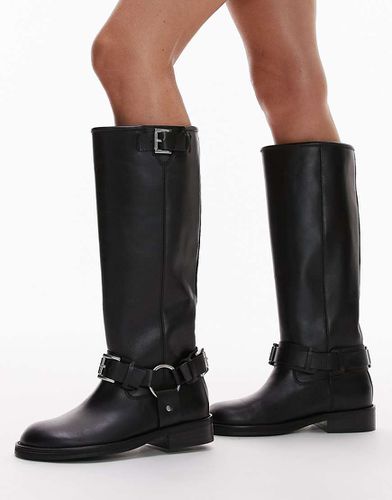 Tee - Bottes hauteur genou style motard en cuir de qualité supérieure - Topshop - Modalova