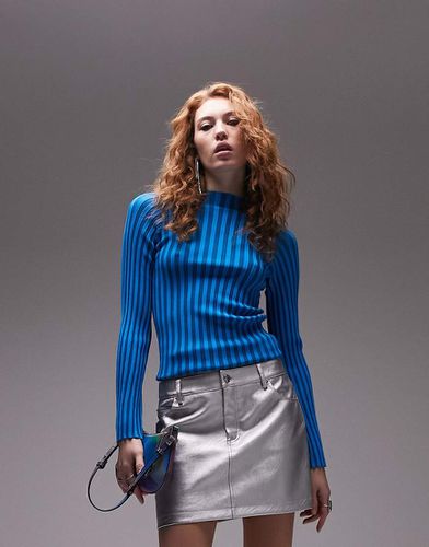 Top manches longues en maille rayée avec col cheminée - Topshop - Modalova