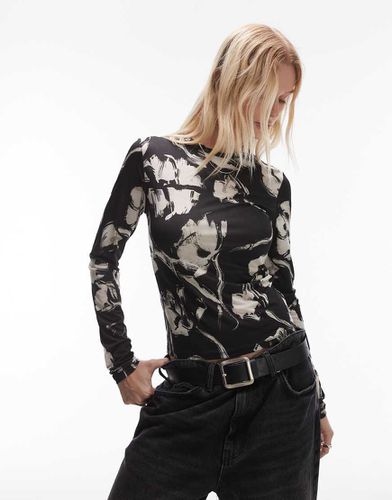 Top manches longues en microfibre à fleurs - Topshop - Modalova