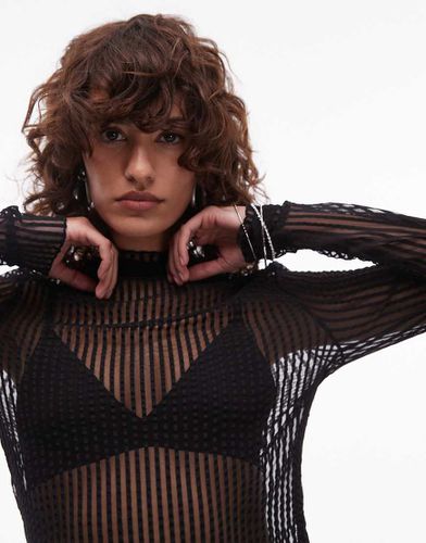 Top manches longues transparent et texturé à rayures - Topshop - Modalova