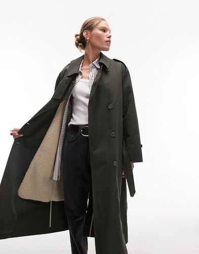 Trench-coat 2-en-1 zippé en imitation peau de mouton - Vert foncé - Topshop - Modalova