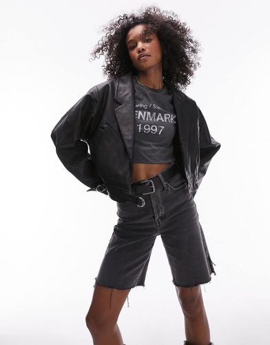 Veste courte en cuir véritable de qualité supérieure - Topshop - Modalova