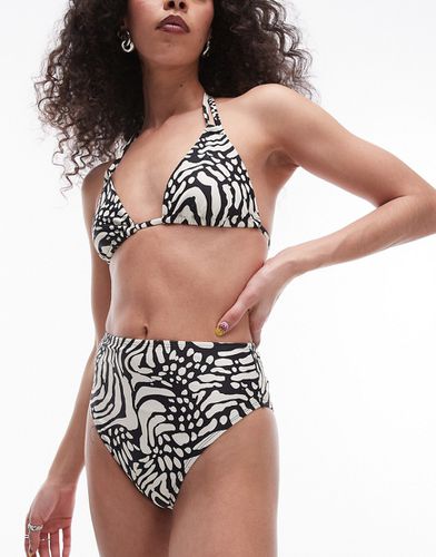 Bas de bikini taille haute à imprimé animal - et blanc - Topshop - Modalova