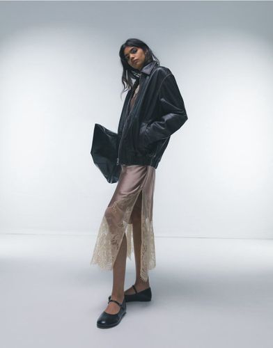 Bomber en cuir véritable - délavé - Topshop - Modalova