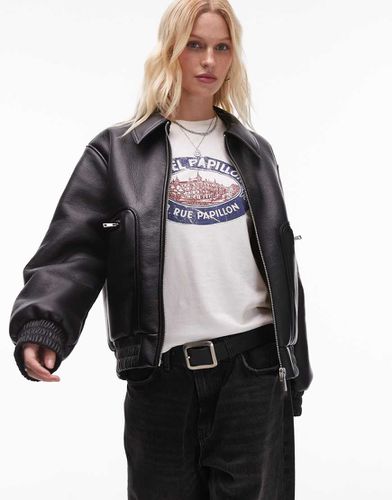 Bomber oversize en similicuir et imitation peau de mouton - Topshop - Modalova