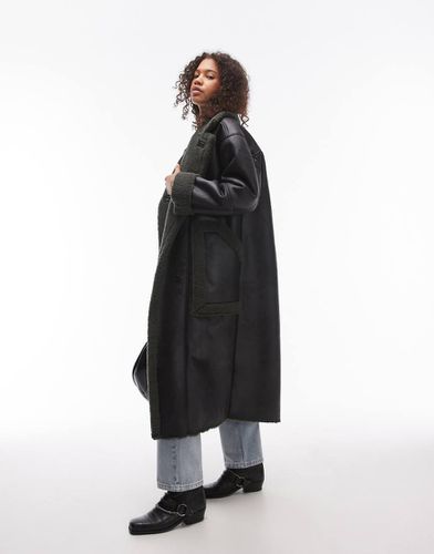 Caban long oversize - Noir et vert - Topshop - Modalova