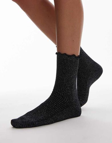 Chaussettes scintillantes côtelées avec bordure à volants - Noir - Topshop - Modalova