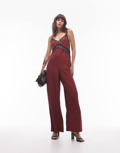 Combinaison mi-longue en jacquard avec buste en dentelle noire façon robe - Bordeaux - Topshop - Modalova