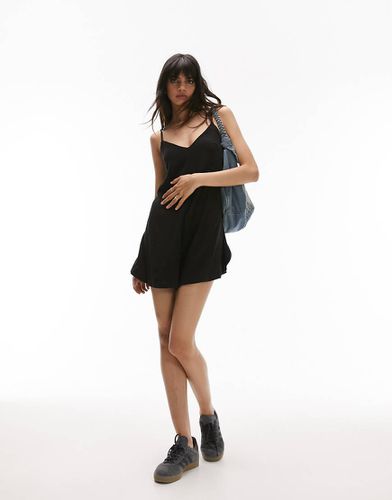 Topshop - Combishort en lin - Noir - Topshop - Modalova