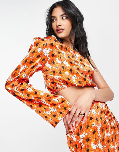 Crop top d'ensemble asymétrique en satin imprimé coquelicot - Topshop - Modalova