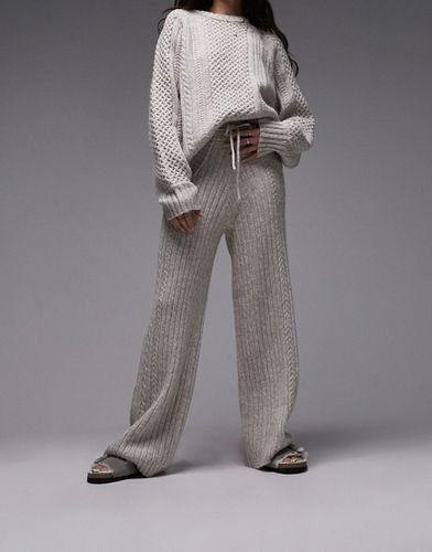 Ensemble loungewear en maille torsadée avec pull et pantalon large - Grège - Topshop - Modalova