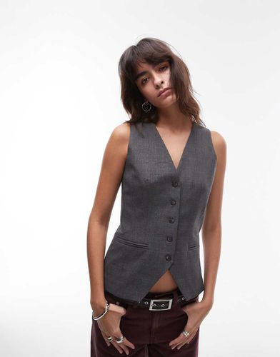 Gilet de costume boutonné à carreaux avec col montant - Topshop - Modalova