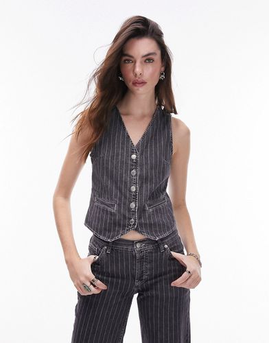 Gilet de costume d'ensemble en jean à rayures fines - délavé - Topshop - Modalova